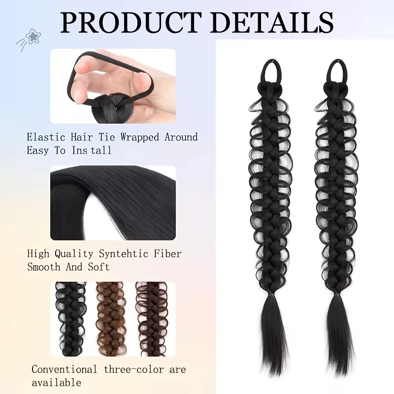 Extension per Coda di Cavallo Sintetica a Treccia a Lisca di Pesce da 18 Pollici con Elastico, Accessorio per Capelli Intrecciati per Donna, Uso Quotidiano - immagine 3