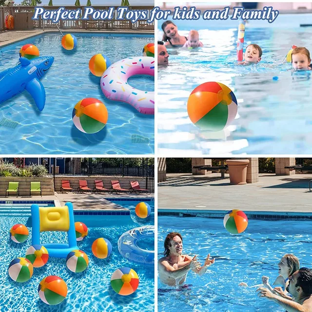 Beach Balls,12 Pack 16 Inch Inflatbable Beach Ball For Kids,Swimming Pool Toys,Pool Party Favors Decorations 2