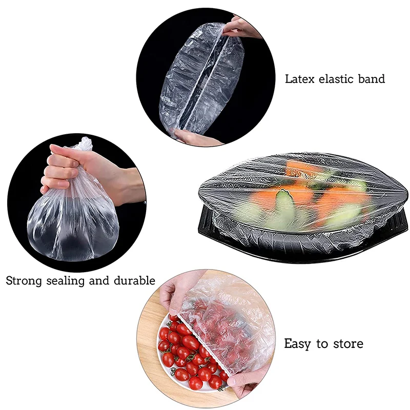 200 sacchetti per la conservazione di alimenti freschi, coperture elastiche riutilizzabili per la conservazione degli alimenti, coperture in plastica con bordi elastici per ciotole