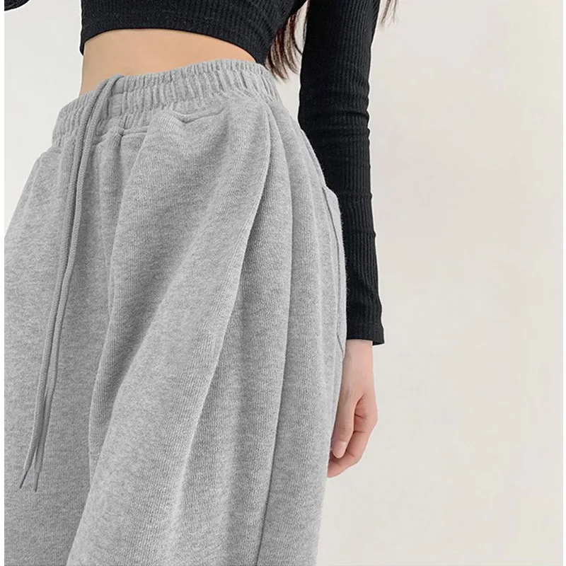 여성용 블루 스웻팬츠 헐렁한 바지, 하이 웨이스트 조거 와이드 레그 바지, 용수철 여성용 스포츠 바지, 여름 스웻팬츠