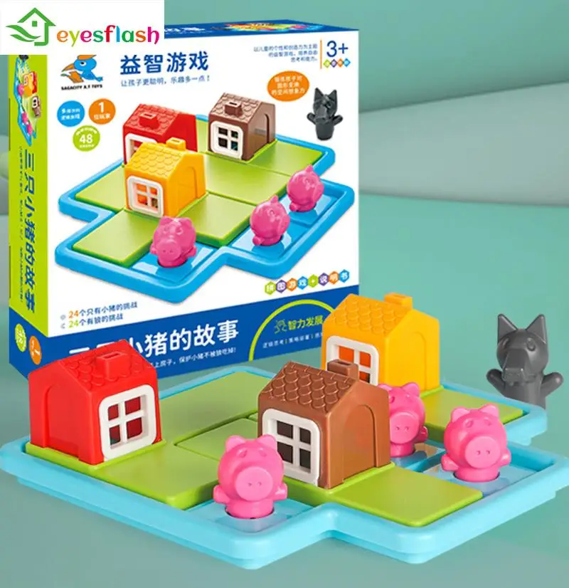 

Children Smart Hide&Seek Board Games Three Little Piggies 48 Challenge with Solution Game IQ Training Toys For Kids Thinking