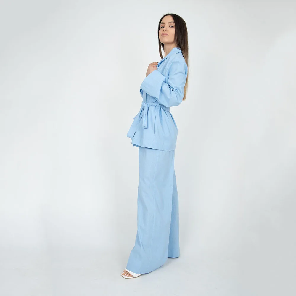 Causal Oversized Suit For Women Two-Piece Formal Party Suit Blue Blazer Pants Belt Office Set Custom Made