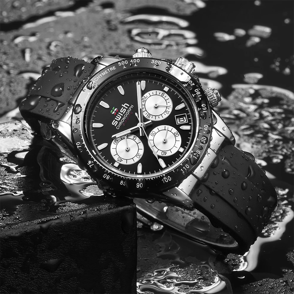 SWISH Brand Luxury Fashion Men's Watch Unique Three Needle Design Quartz Sports Silicone Strap Men's Watch Waterproof SW0193