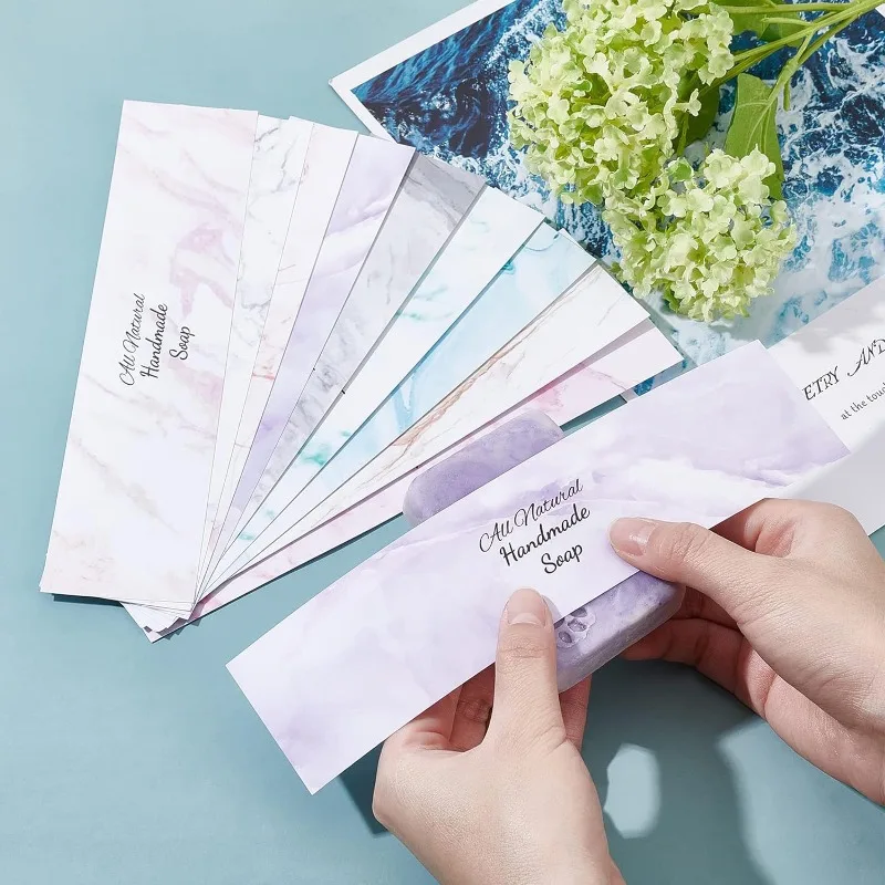 Marble Soap Wrappers 90pcs 9 Styles Soap Packaging Paper Wrap Paper Tape Vertical Tag Sleeves Covers