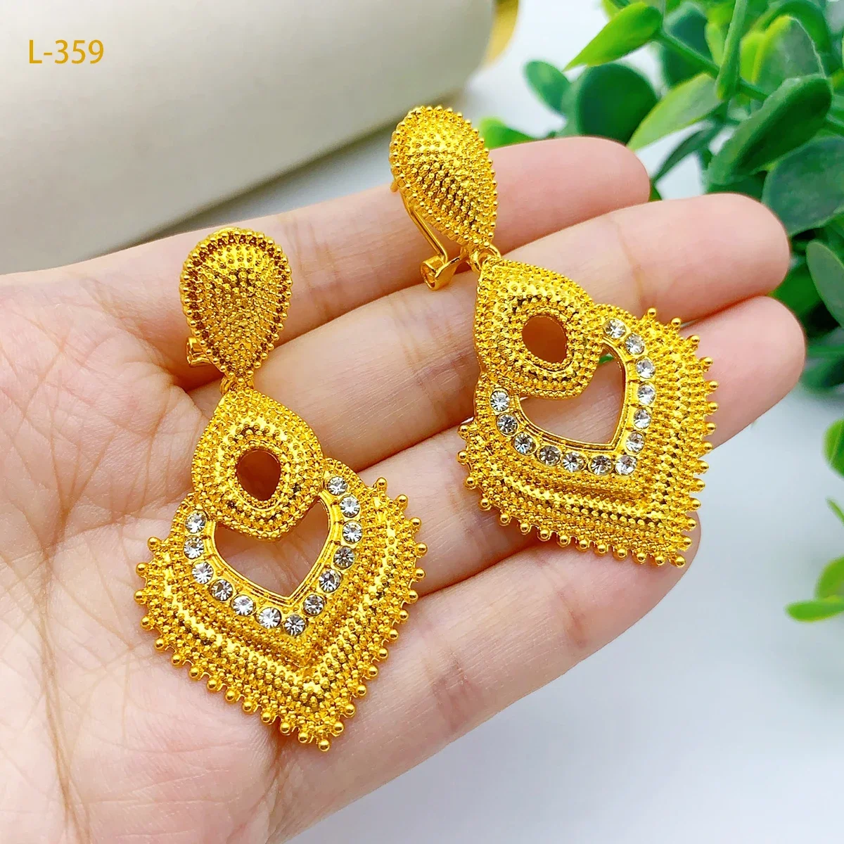 24k Gold Plated Jewelry Sets for Women Costume Nigerian Dubai Bridal Heart-shaped Necklace Earrings Sets Wedding Party Gifts - 4
