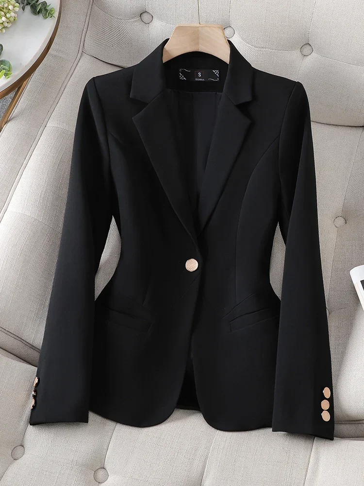 

Office Ladies Formal Blazer 2023 Autumn Winter Women Black Beige Coffee Single Button Long Sleeve Coat Business Chic Slim Jacket