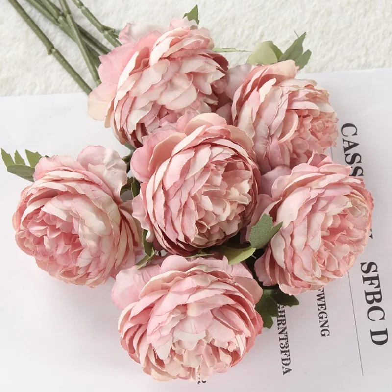 

1 PC Artificial Flower Peony Bouquet Fake Flower Western Rose Tea Rose Wedding Flower Wall Accessories Home Decor Cheap Flowers