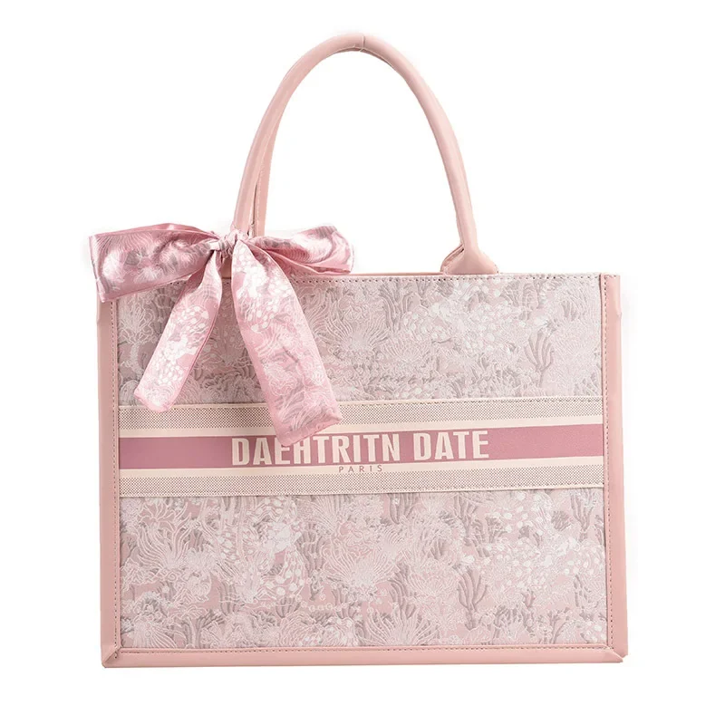 Large Capacity Embroidered Tote Female Advanced Texture Niche Commuter Hand-Carrying Shoulder Messenger Casual Big Bag