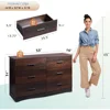 Wood Dresser for Bedroom, Wide Chest of Drawers, Large Brown Storage Tower Unit, Modern Store Organizer for Living Room, Hallway 5