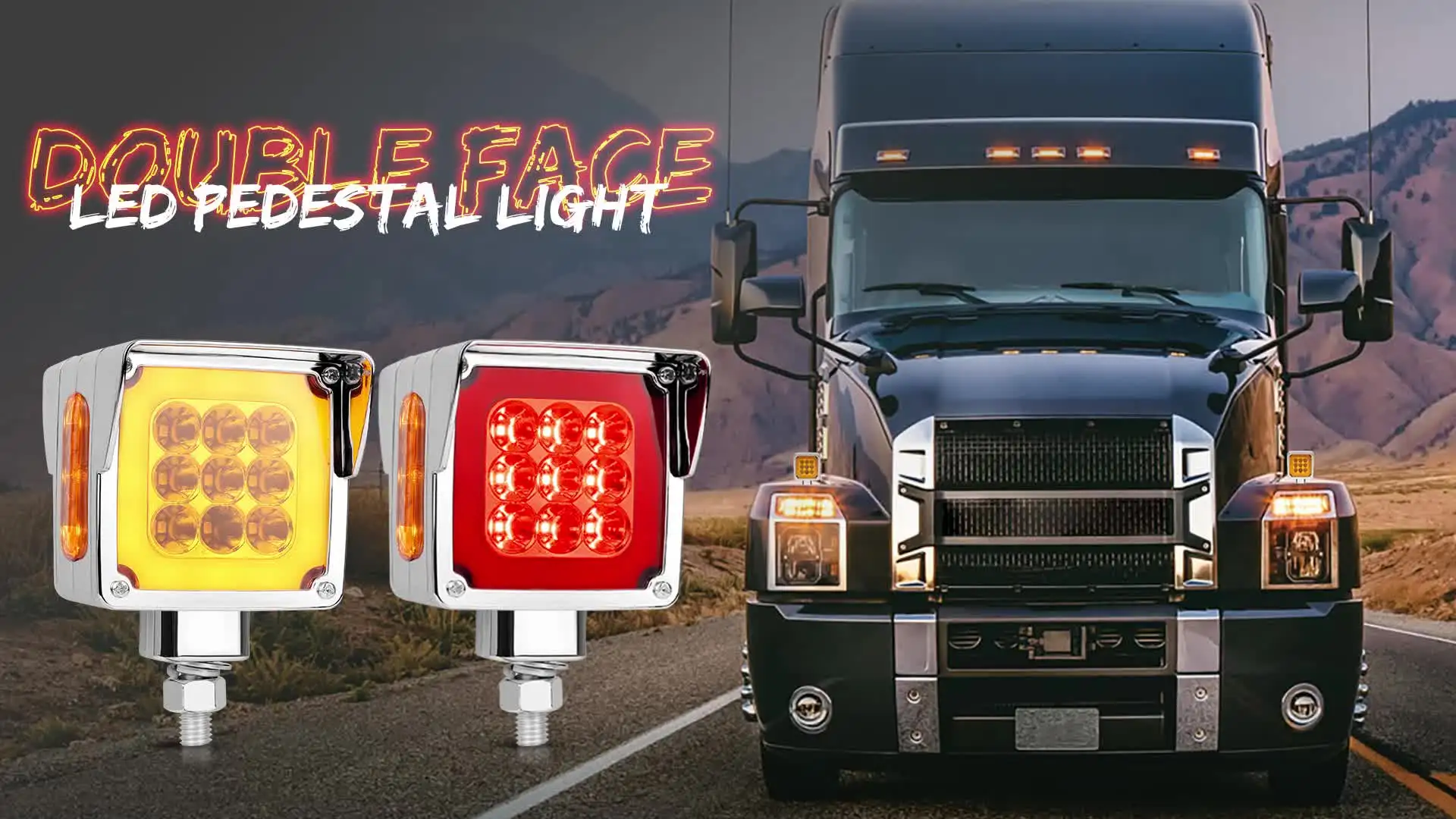 Square Amber 3-LED Marker Light - Surface Mount Truck Trailer Light 4 Inch