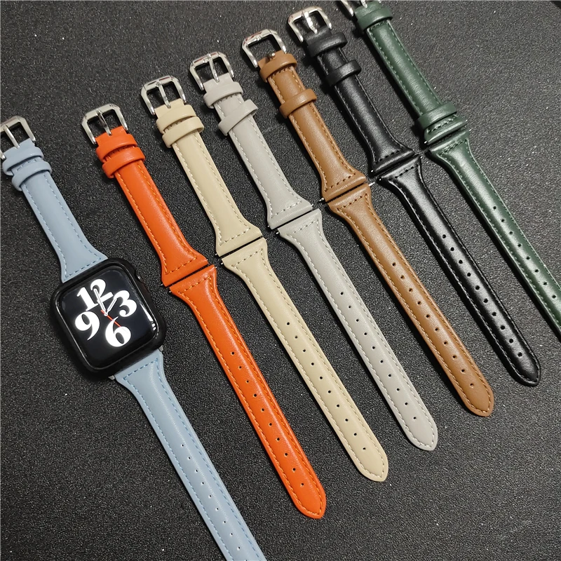 Cinturino In Pelle Sottile Per Cinturino Apple Watch 40Mm 44Mm 38Mm 42Mm 44Mm Cinturino In Vera Pelle Apple Watch Serie 7 6 5 4 3 Se Cinturino