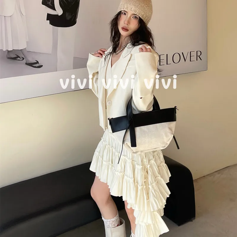 Summer Woven Top-Handle Bags Large Capacity Women Shoulder Bag Fashion Cotton and linen Bag PU Stitching Simple Vacation Handbag