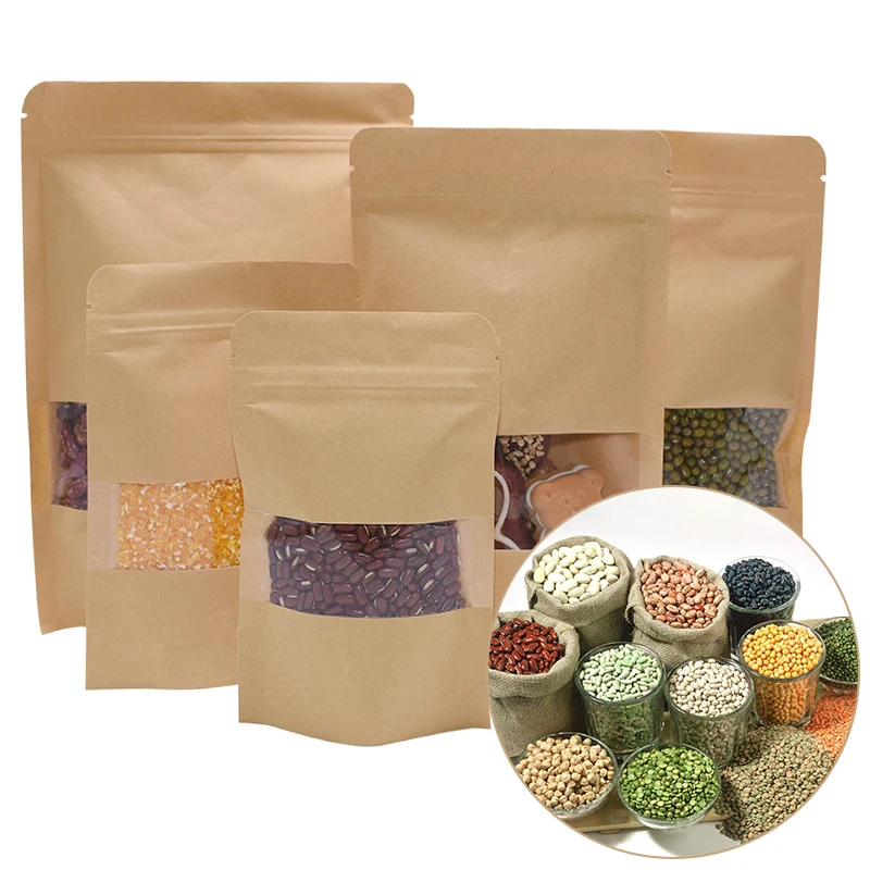 10 Stück Kraftpapier-Lebensmittelbeutel, Standbeutel, Kaffee, Süßigkeit, Verpackung, Trockenfutter, Obst, Kekse, Aufbewahrung, Zip-Lock-Versiegelungsbeutel – Detail 2