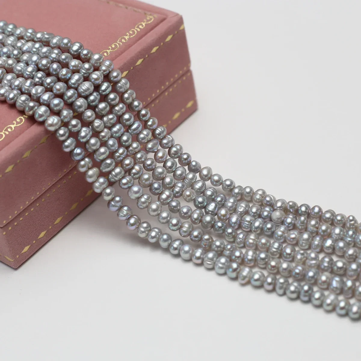 3-4mm AAAA 천연 담수 진주 회색 타원형 비즈 반짝이는 보석 DIY 목걸이 팔찌 액세서리 웨딩 선물 여성용
