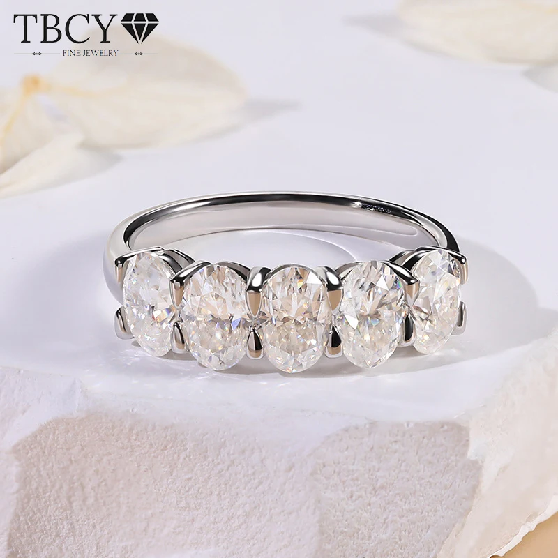 Tbcyd 4X6Mm 2.5Cttw D Color Moissanite Half Enternity Rings For Women Gra Certified S925 Silver Oval Cut Diamond Wedding Band