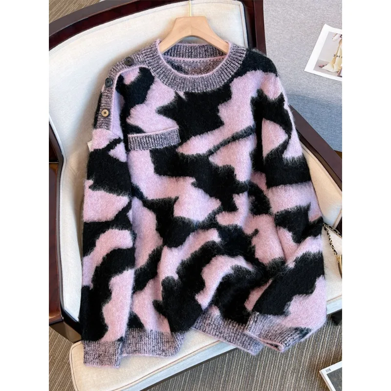 

Gentle Style Milk Mohair Soft Waxy Thickened Pullover Sweater Coat Women Wear Autumn Winter 2023 New Style Long Sleeve Tops