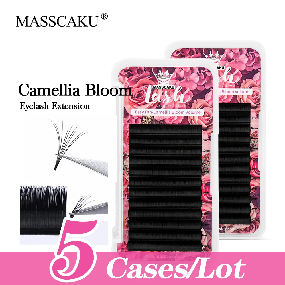 

5Cases/lot MASSCAKU 8-20mm&mix C/CC/D/DD Curl Volume Lashes One Second Blooming Eyelashes Extensions Dense Makeup Eyelashes