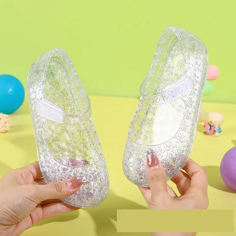 3-8y Girls Sandals Summer Children Crystal Shoes Kids PVC Soft Soled Shoe Toddler Transparent Non-Slip Princess Jelly Sandalias 6