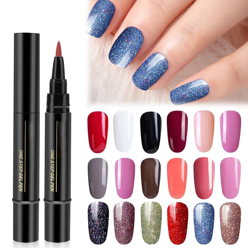 

Portable 3 In 1 One Step Polish Nail Gel Brush Pen Professional Nail Varnish Easy To Use Semi Permanent Paint Glue Nails Art Kit