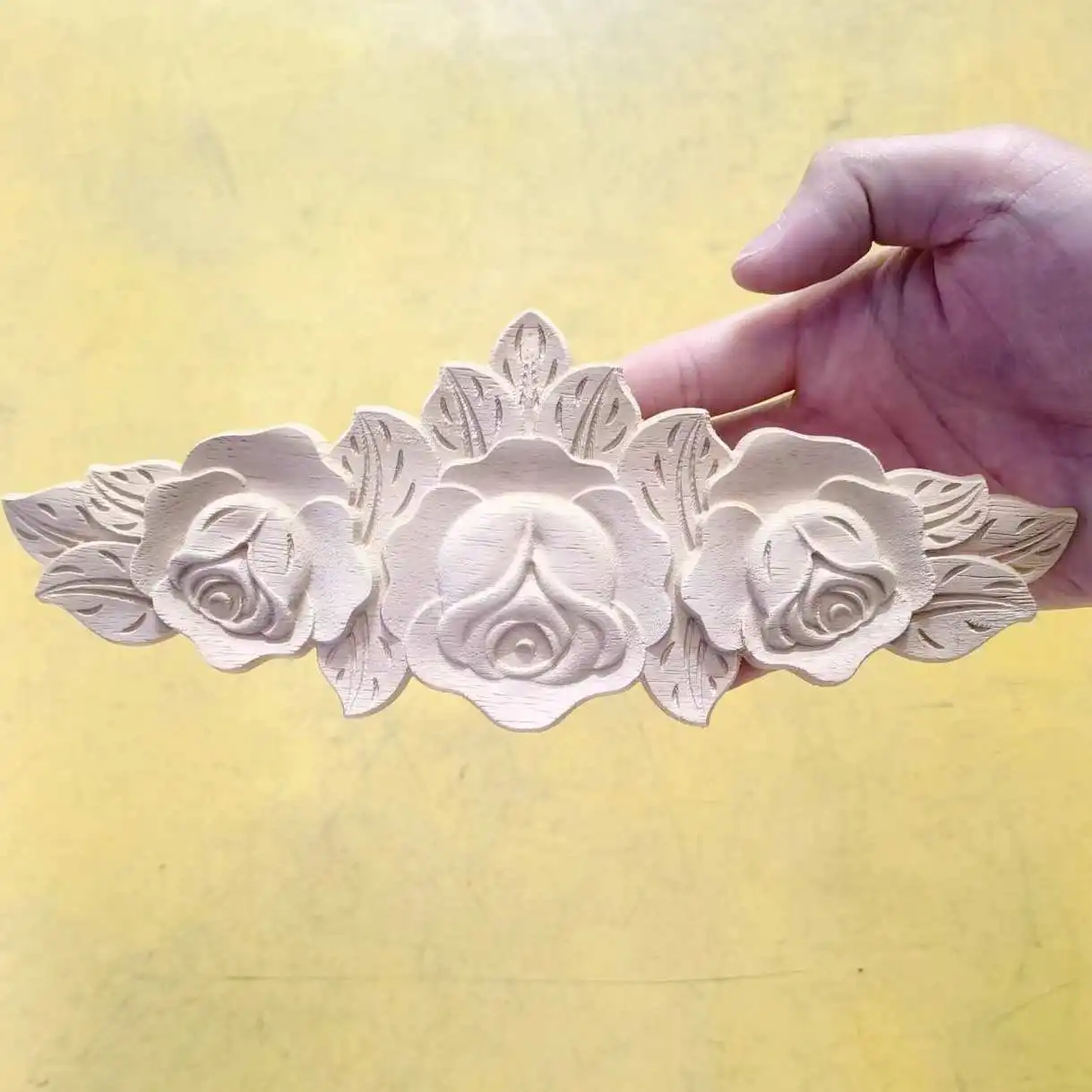 

23x9cm Wood Carved Long Onlay Applique Working Frame Decal