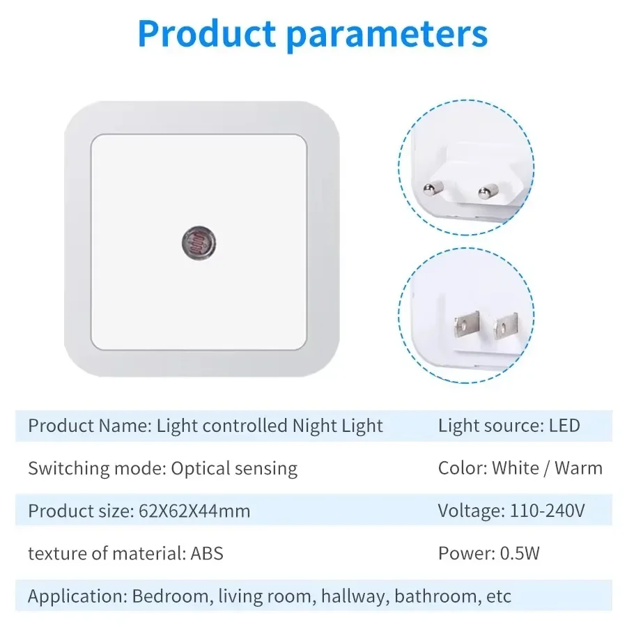 LED Night Light US EU Plug in Night Lamp Light Sensor Wall Lamp Auto-On/Off Nightlight For Room Bedroom Bathroom Hallway Kitchen