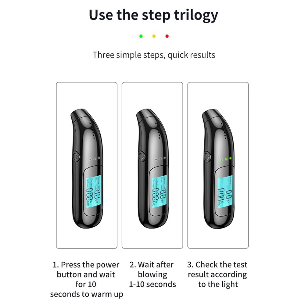 Alcohol Tester Professional Breathalyzer with Digital LCD Screen 3 Color Indicator Portable