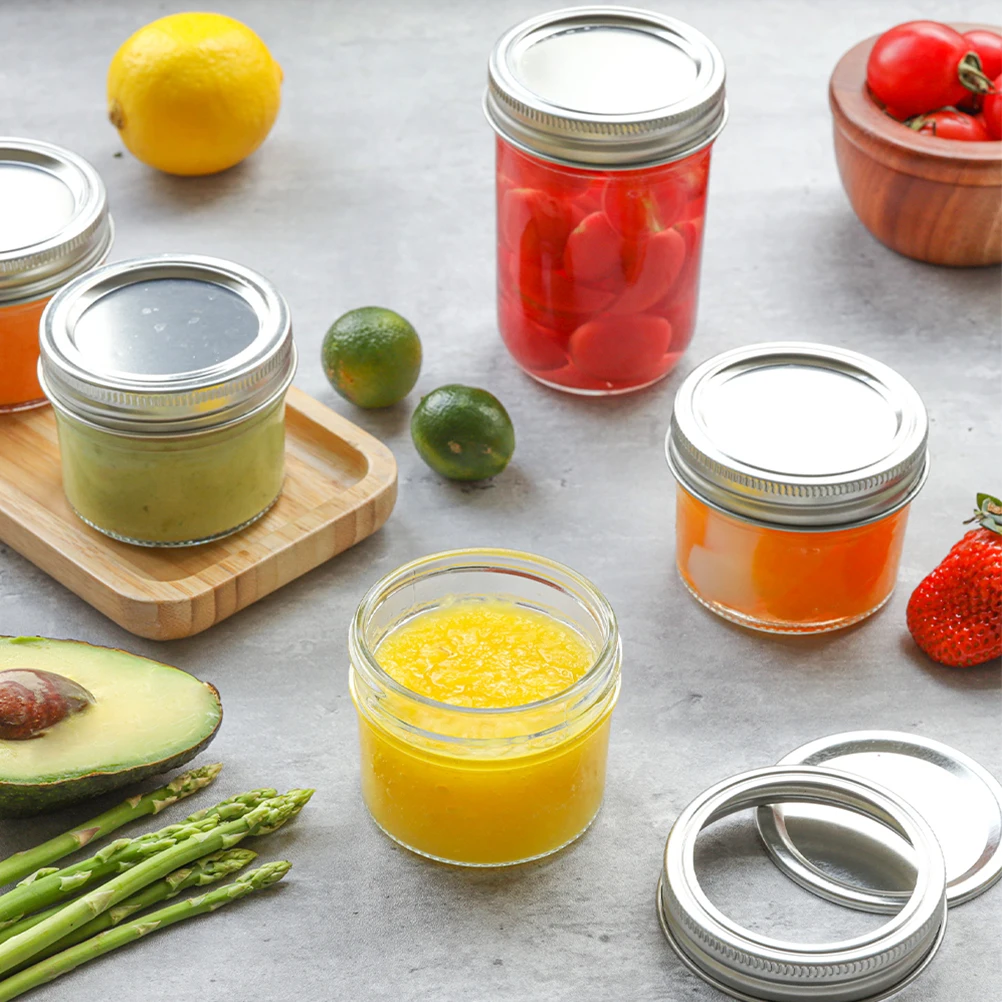 6 Pcs Aluminum Lid Mason Jars Glass Spice with Lids Mini Honey Pot Small Pots Plastic Home Essentials Sealed kitchen home glass storage jar,kitchen spice rack