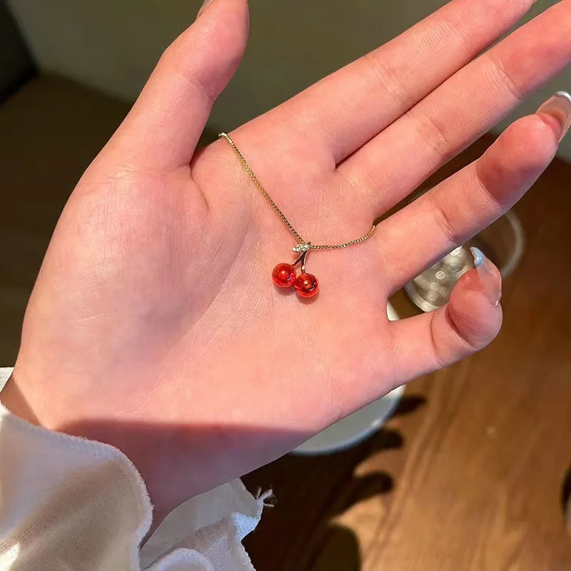 Wine Red Cherry Gold Color Pendant