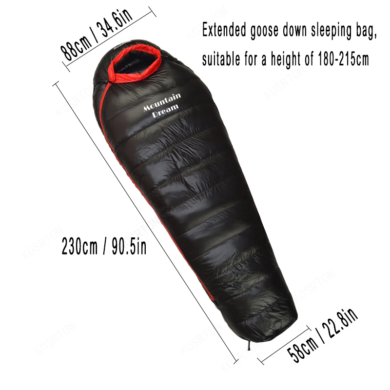 Extended Goose Down Mummy Sleeping Bag Filled With Warm Down Suitable For Height Above 1.8 Meters sleeping bag