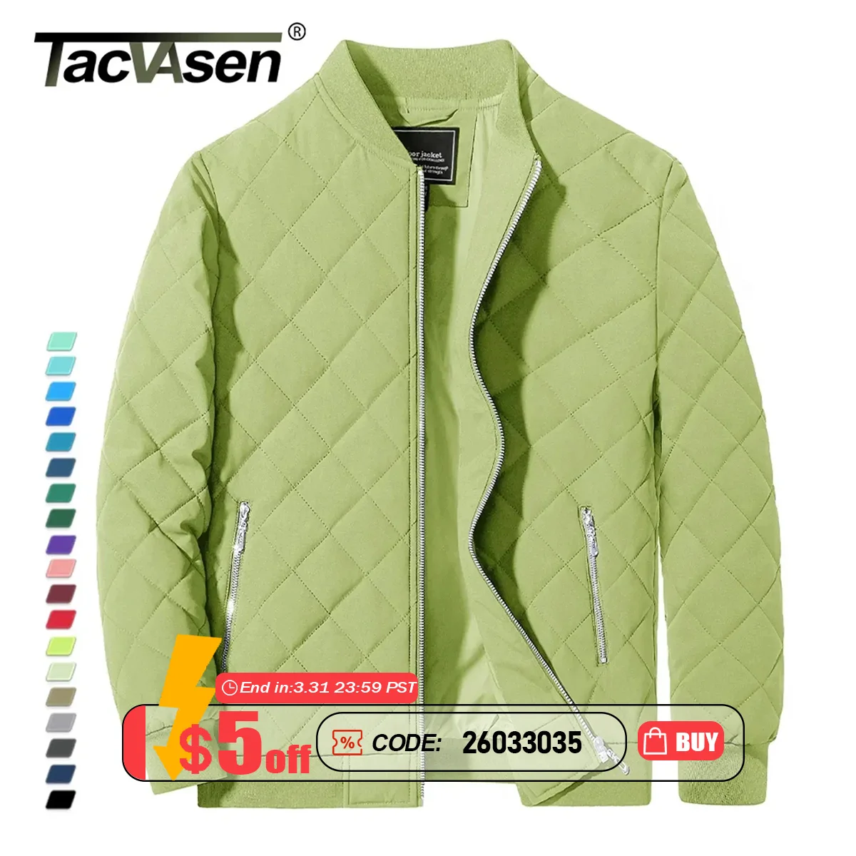 TACVASEN 패딩 따뜻한 재킷 여성 패션 레트로 파일럿 폭격기 재킷 다이아몬드 퀼트 코트 전체 지퍼 업 포켓 캐주얼 아..