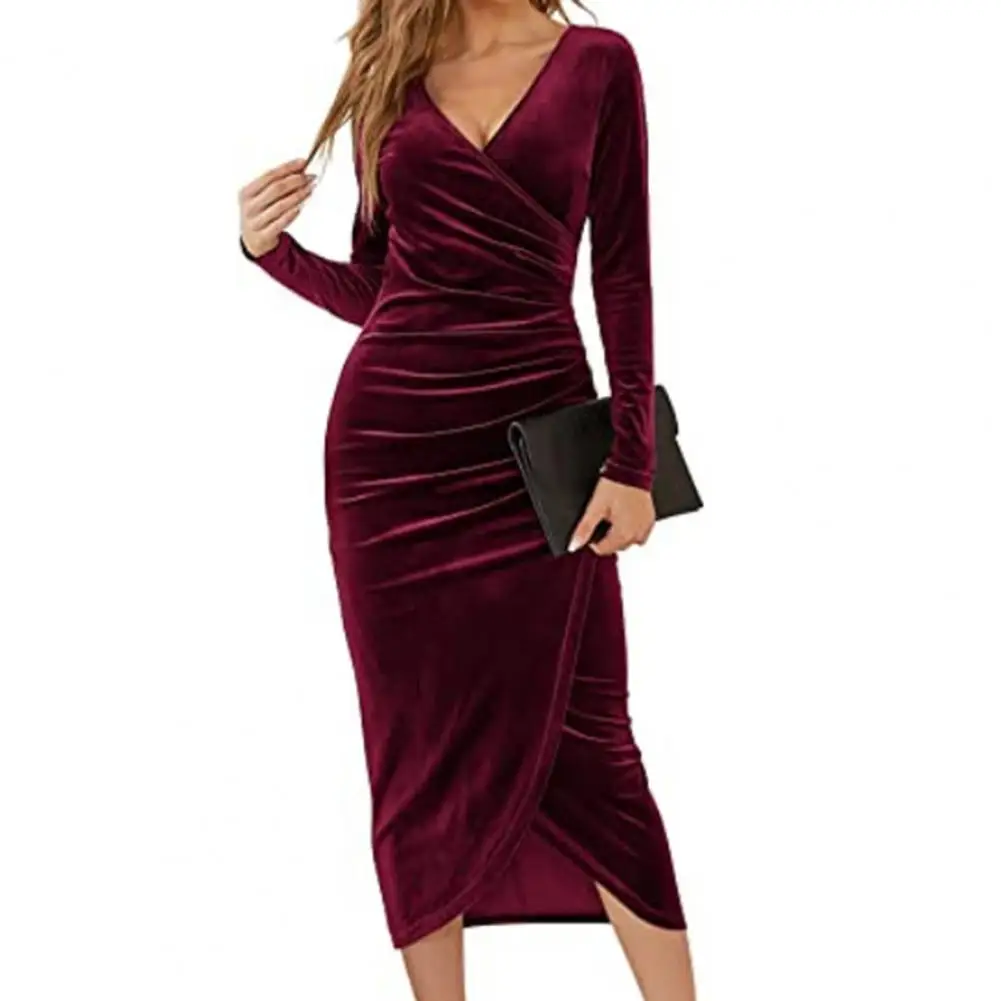 

Spring Autumn Velvet Bodycon Black Maxi Dress for Women Long Sleeve Ruched Slim Fit Evening Dress Female Party Clubwear Vestidos