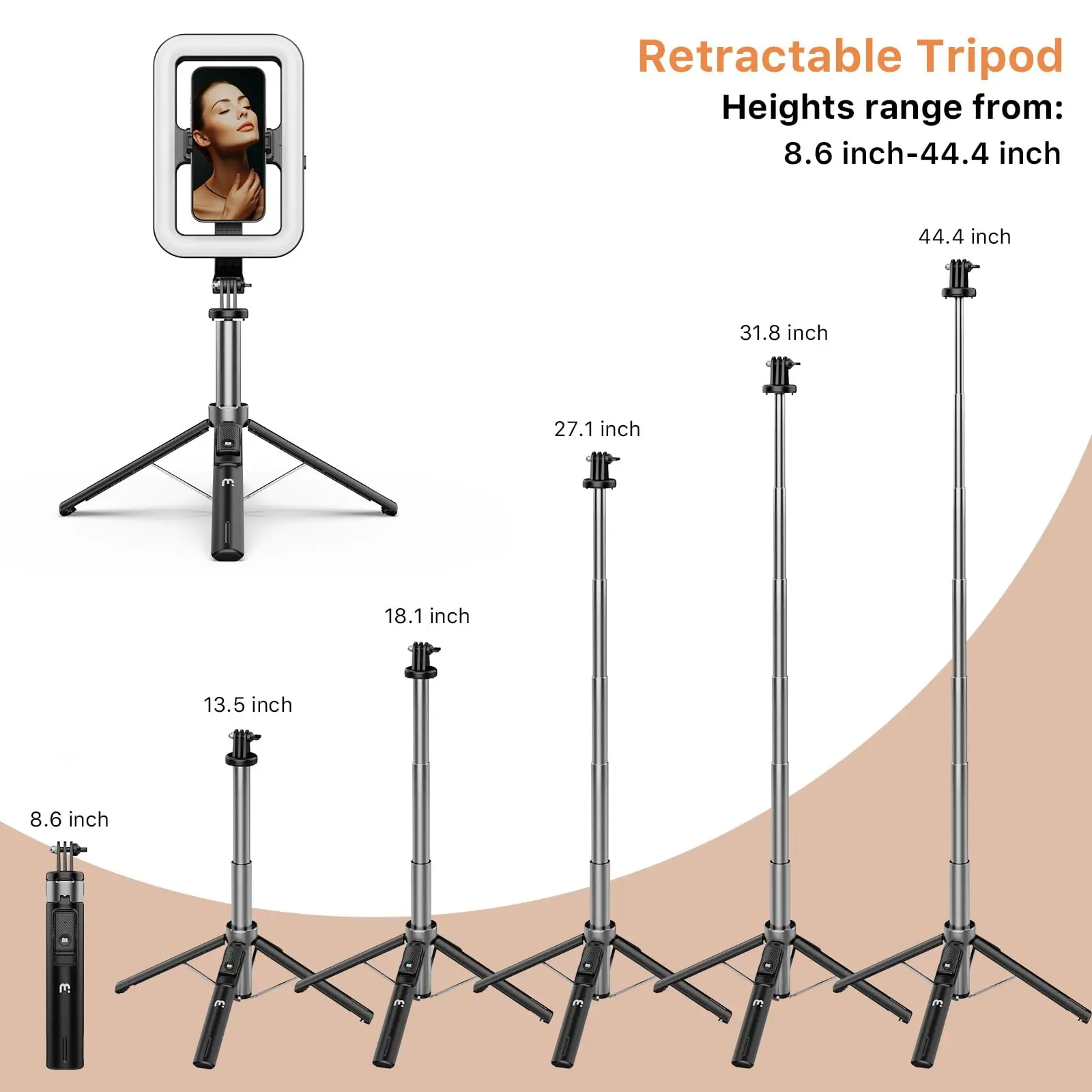LISCN 1.3m LED Selfie Light with Stand 8" LED Selfie Rectangular Light Dimmable with Tripod for Makeup/Live Stream