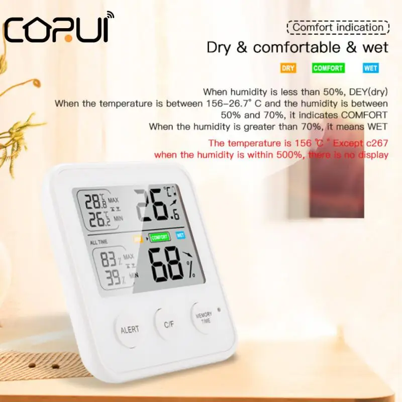 

CoRui Mini Temperature & Humidity Gauge Max Indoor Thermometer Hygrometer Humidity Meter Monitor With Dual Sensors Bor Bed Room