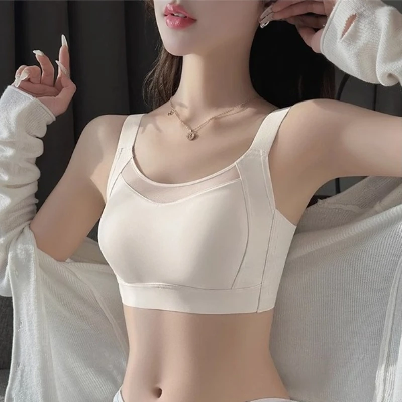 Weißer Minimizer-BH mit vollen Cups, nahtlos, atmungsaktiv, mit seitlicher Stütze, Anti-Sag-Effekt, ultradünne Unterwäsche mit breiten Trägern für den Sommer._voghion.com