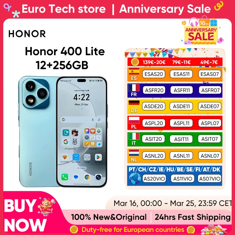 Smartfon HONOR 400 Lite z EU za $189.16 / ~720zł Smartfon HONOR 400 Lite z EU za $189.16 / ~720zł