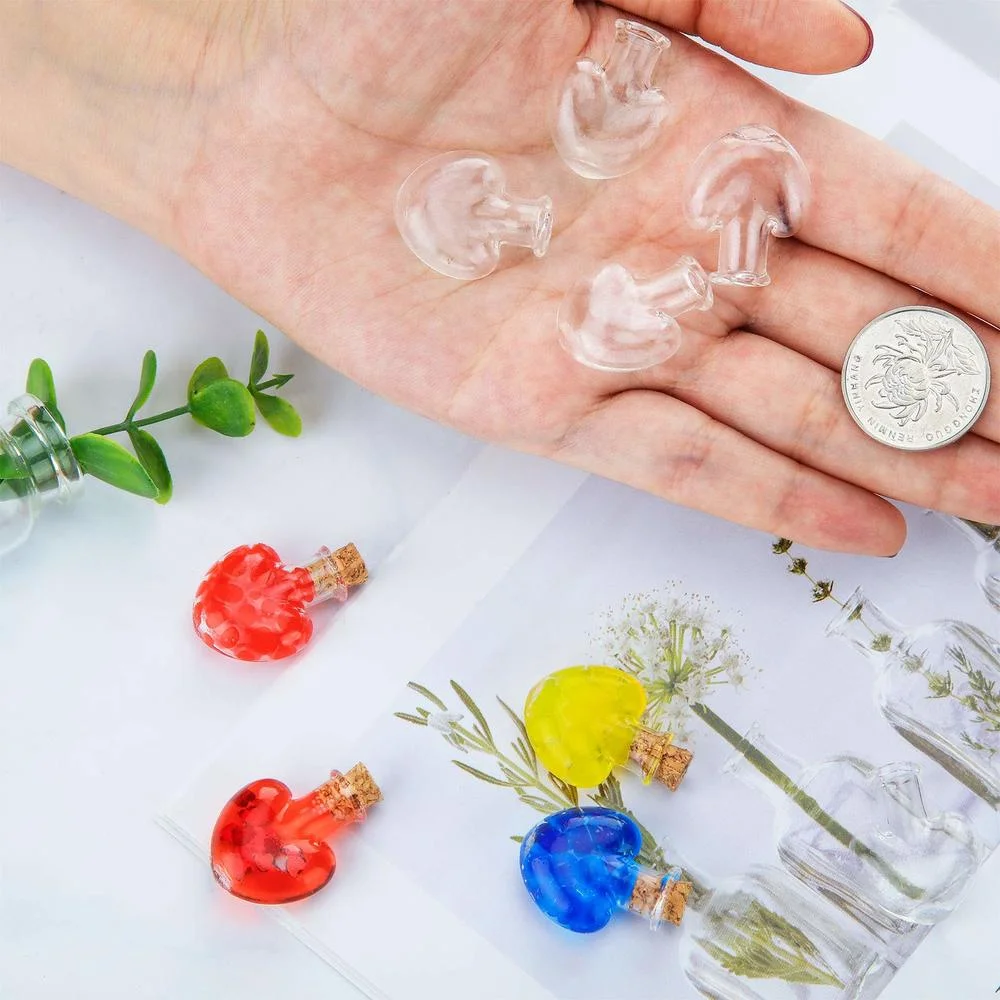 Glass Bottles Mini Glass Bottles 10pcs 22x26mm Glass Bottles Heart Shape Clear Drifting Bottles with Cork Stoppers Wedding Party Supplies