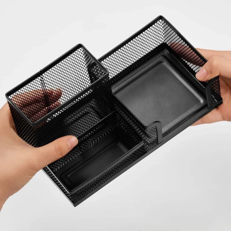 Stationery Organizer Desk Creative Metal Pen Holder Pencil File Storage Rack 3 Grid Box