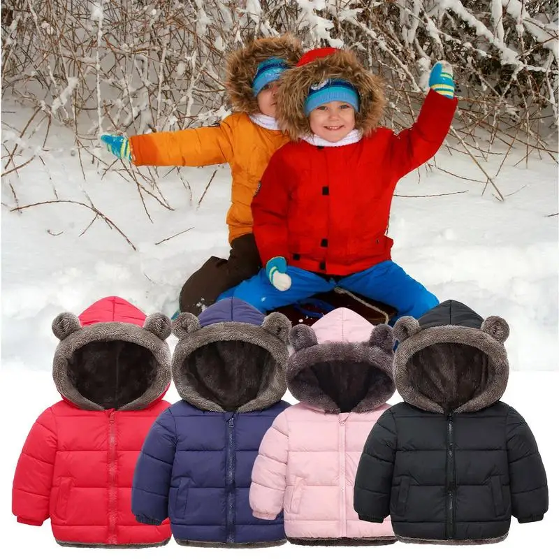 

Adorable Plush Boys Jacket Autumn Winter Cute Bear Ears Keep Warm Princess Girls Coat Hooded Zipper Outerwear 1-4 Years Kids