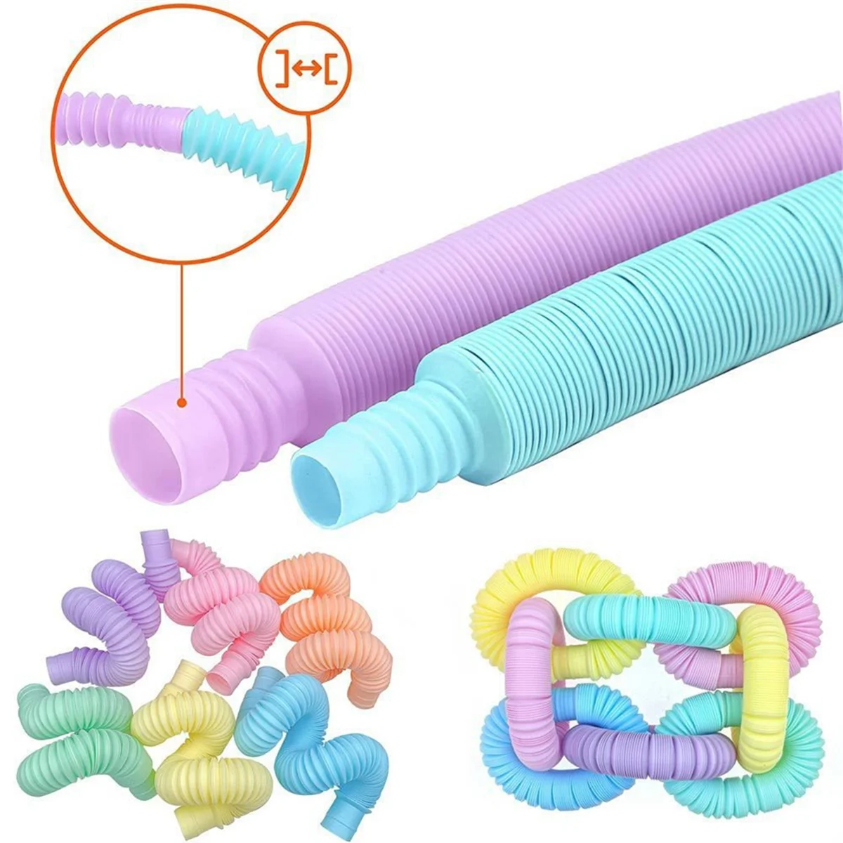 78PCS Pop Tubes Fidget Toys Kids Birthday Party Favors Stress Relief Sensory Toy Toddlers Stretch Tube 3