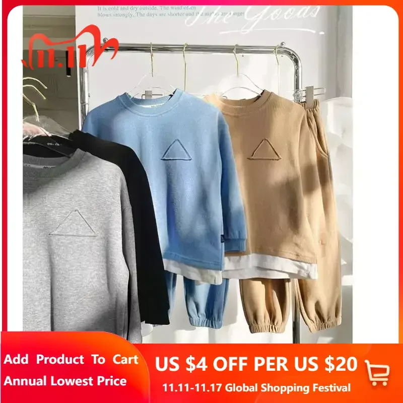 

Boys' Spring and Autumn Leisure Set Children's Cotton Sportswear Children's Sports Shirt Pants Set Two Piece Set New