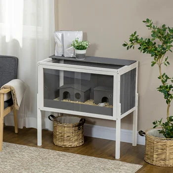Gabbia per criceti PawHut da gabbia per roditori in legno con 2 capanne e accessori, gabbia per topi grande gabbia per piccoli animali