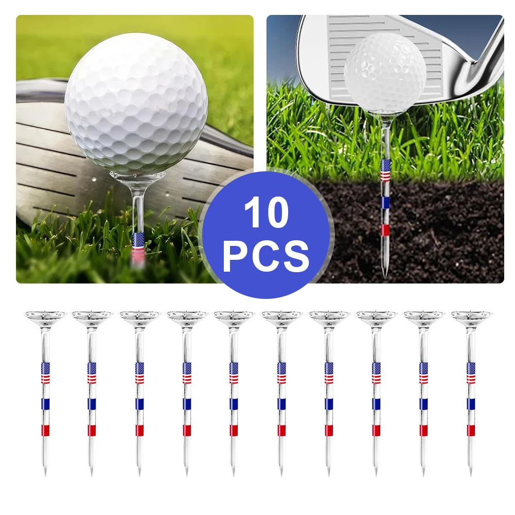10Pcs Plastic Golf Tees Unbreakable 3-1/4 Inch Golf Plastic Tees Reduces Friction and Side Spin USA American Flag Gifts for Men