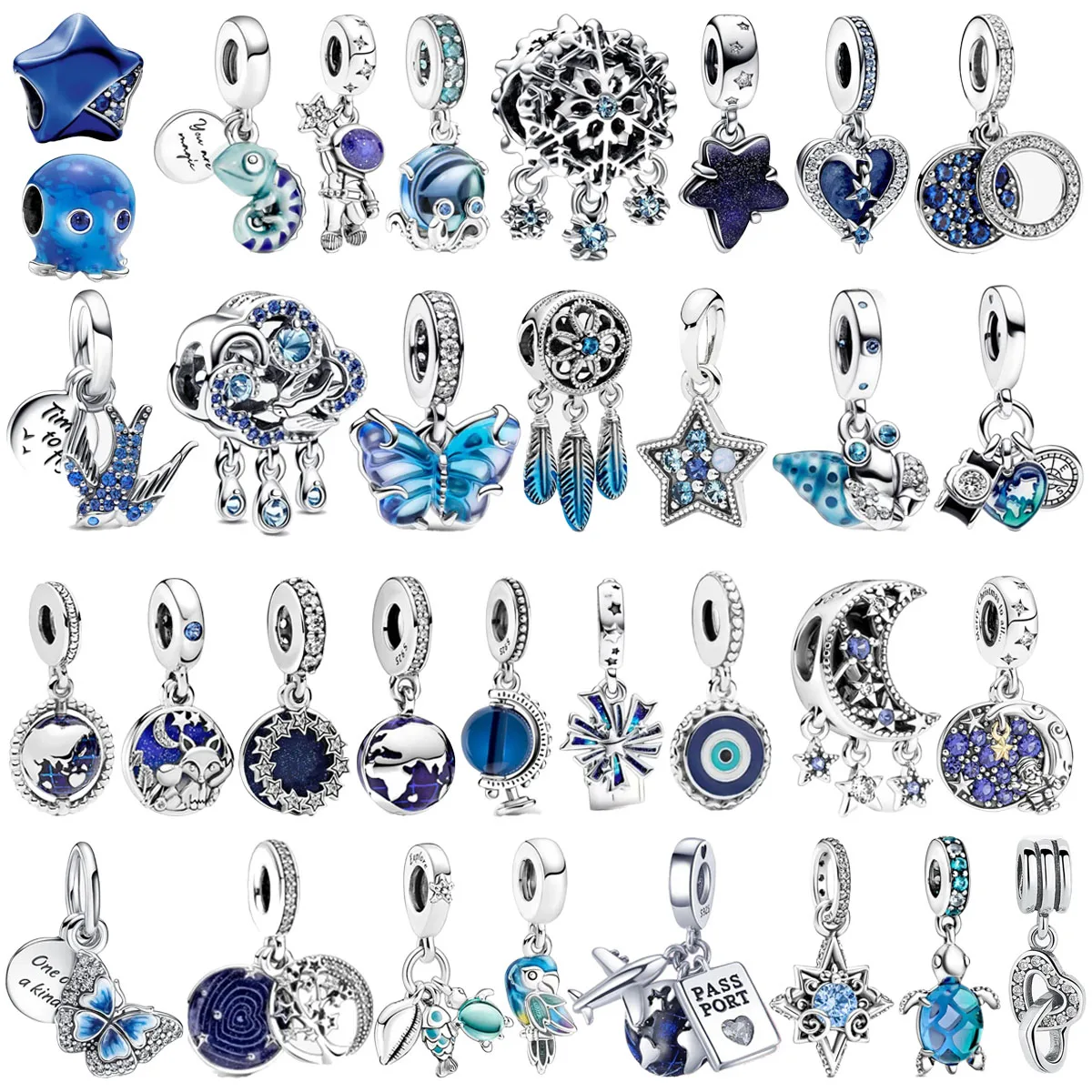 

Original 925 Silver Plated Blue Animal Flower Moon Animal Heart Star Beaded Pendant for Pandora DIY Bracelet Ladies Jewelry Gift