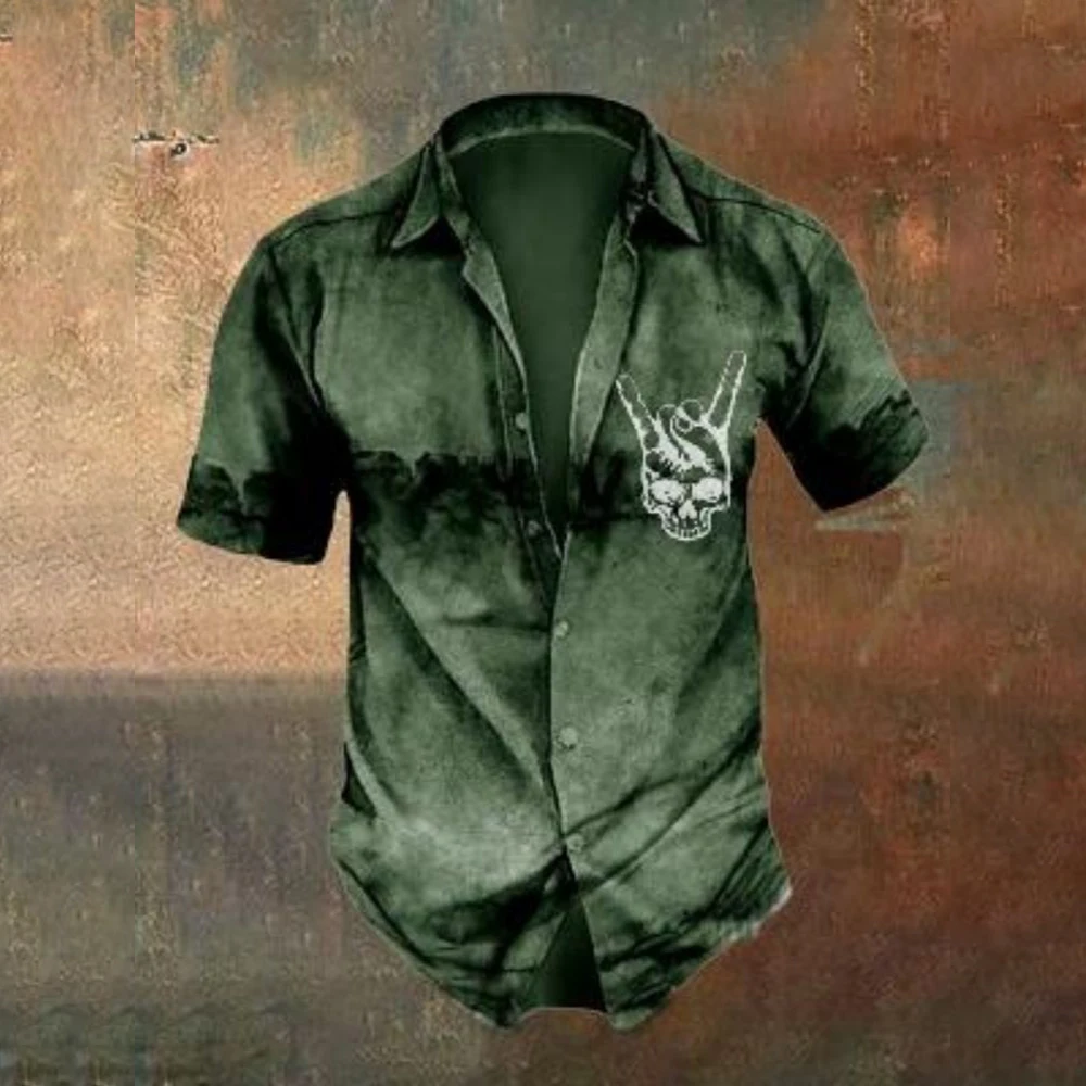 Men's Short-Sleeved Shirt Summer Fashion Retro Horror Skull Print Street Casual Trend Men's Shirt Oversized Tops SIZE S-5XL 3