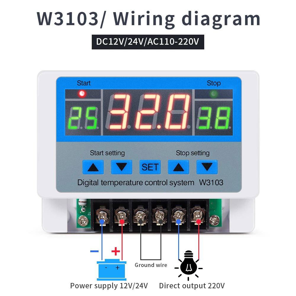 W3103 Digital Temperature Controller AC 110-220V High Power 30A Automatic Thermostat Heat/Cooling/Timing Adjustable Temperature digital temperature controller digital thermostat