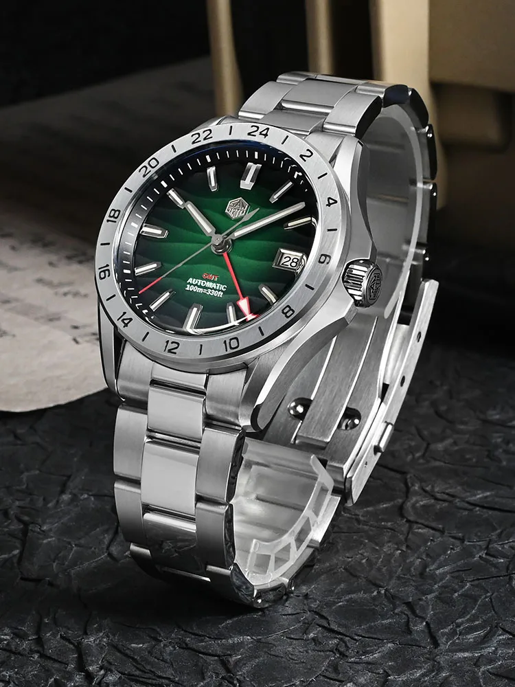 San Martin 39mm Purple Desert Texture Dial Luxury Men Dress Watch  NH34 GMT Automatic Mechanical Waterproof 100m Luminous SN0129