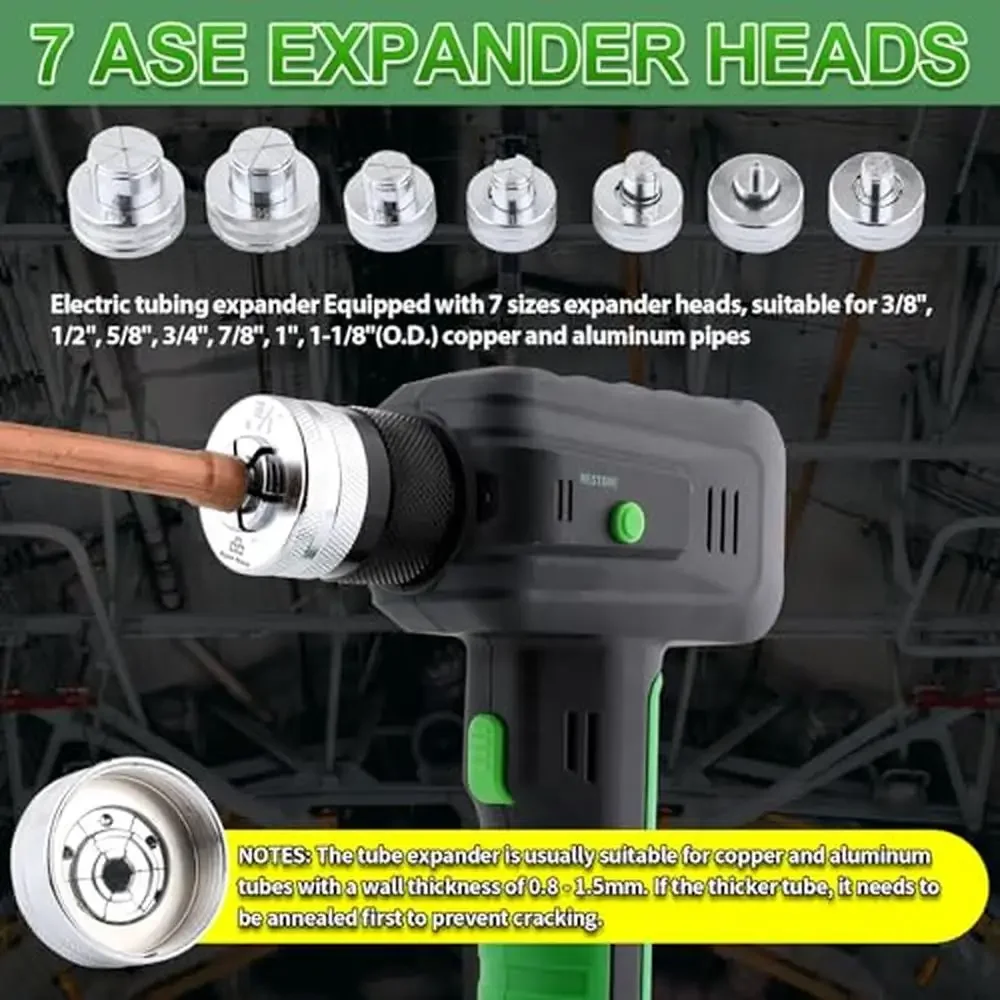 Electric Tubing Expander Swaging Tool Kit 7 Sizes 3/8"-1-1/8" HVAC Copper Tube Power Tool Set 5