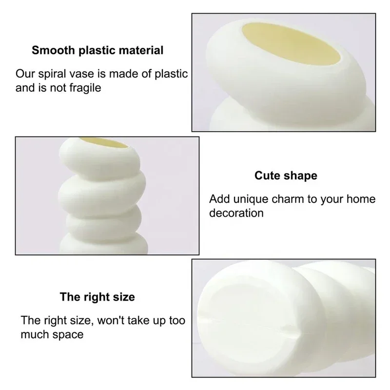 1PC Plastic Spiral White Vase Nordic Creative Flower Arrangement Container for Kitchen Living Bedroom Home Decoration Ornament 5