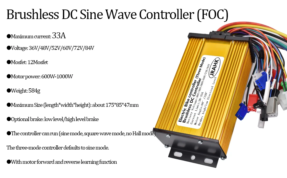 JRAHK 1000W 2000W BLDCD Elektrische Fahrrad Sinus Welle Controller FOC 36V 48V 52V 60V 72V Elektrische Roller Controller Zubehör – Detail 9