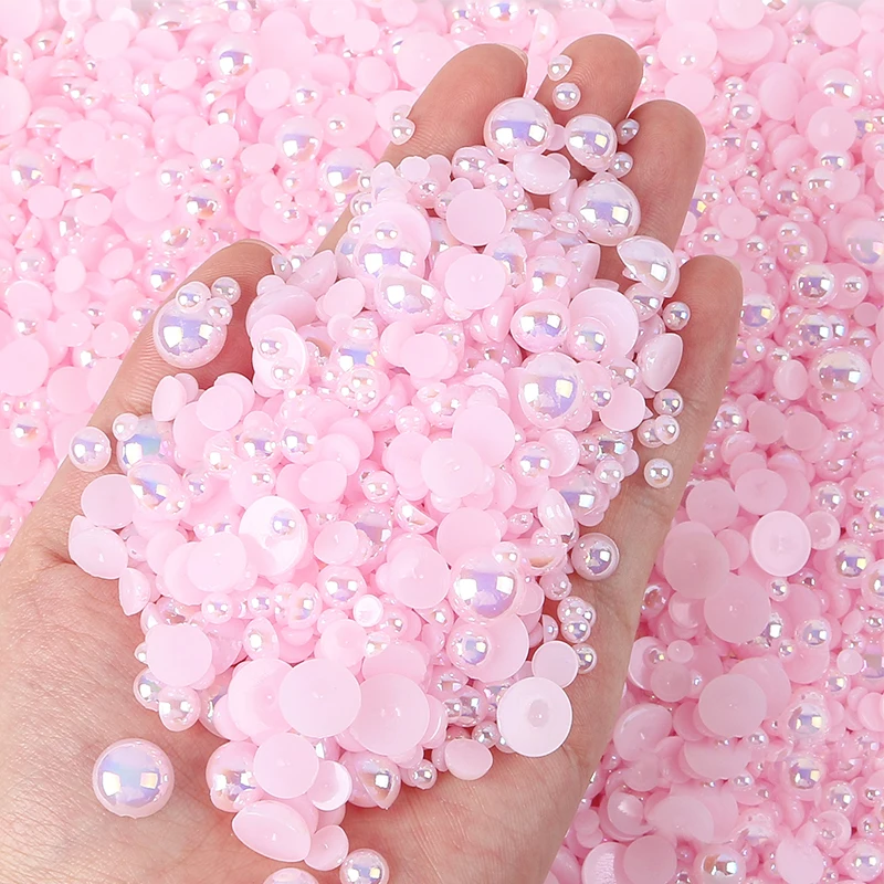 50/100/200Pcs Grey Pink Pearl Shape Nail Art Decorations 3D Flat Back Nail Charms For Art Flatback Beads DIY Nail Accessories 6